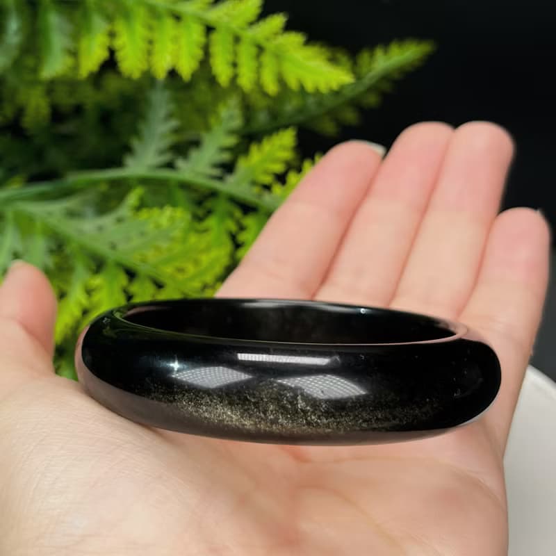 高品質 金曜石手鐲 56MM 灑金金沙黑曜石手環 耀眼靈動 招財辟邪