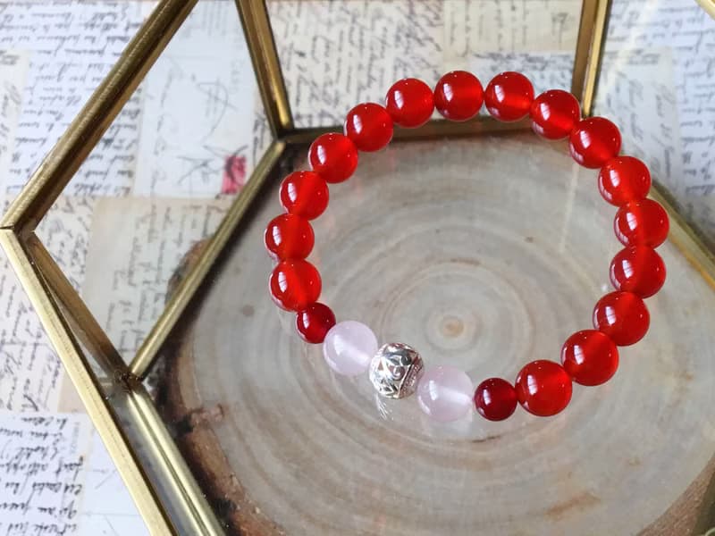 【紅線】紅瑪瑙 粉晶 純銀 手鍊