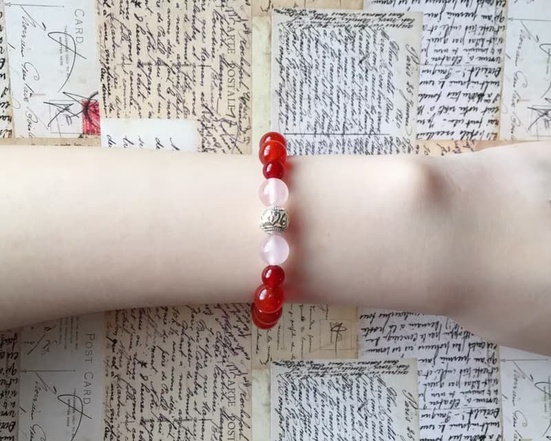 【紅線】紅瑪瑙 粉晶 純銀 手鍊