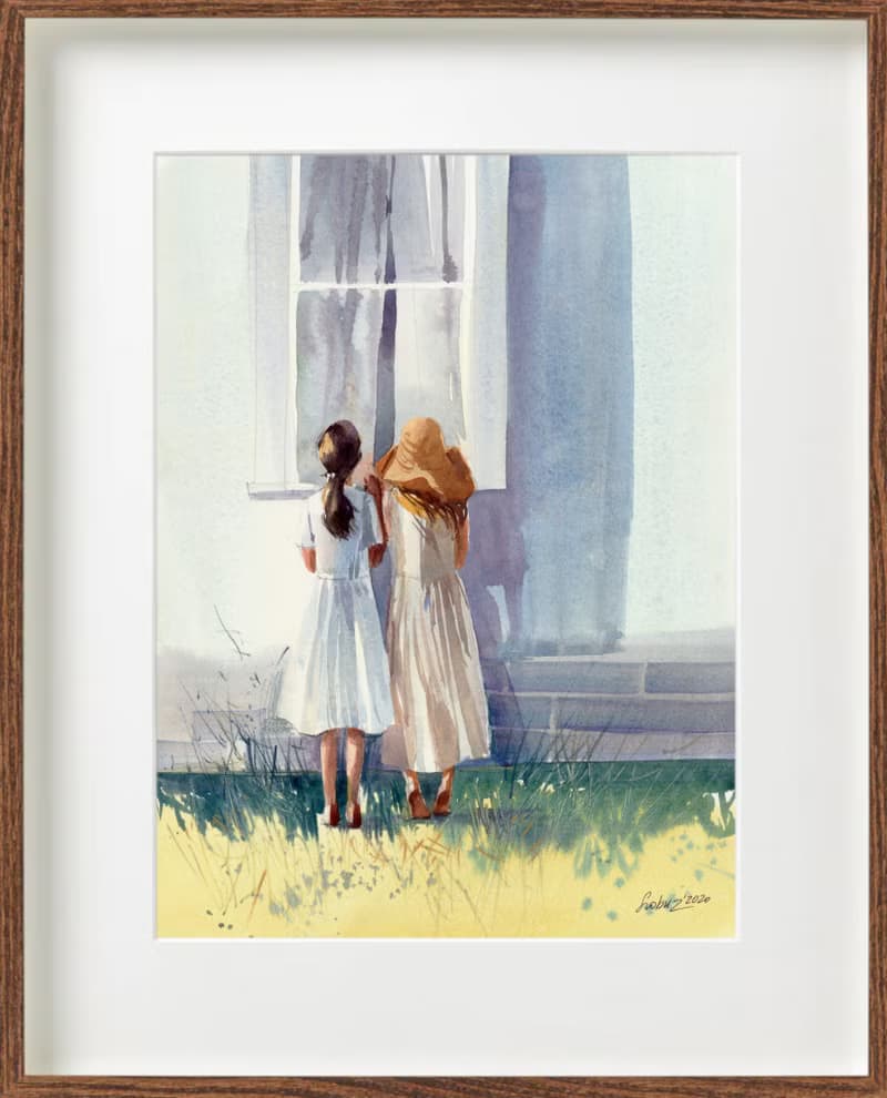 两个好奇的女朋友-水彩艺术打印-大海报打印