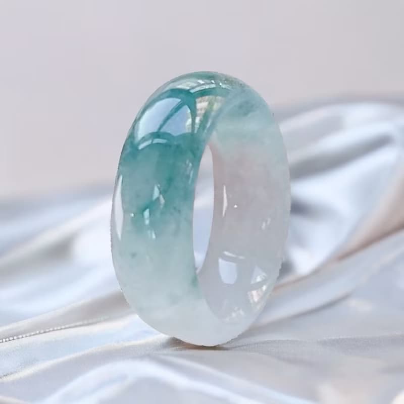 冰飄藍花翡翠戒指戒圈 | 國際14.5圍 | 天然緬甸玉翡翠A貨 | 送禮