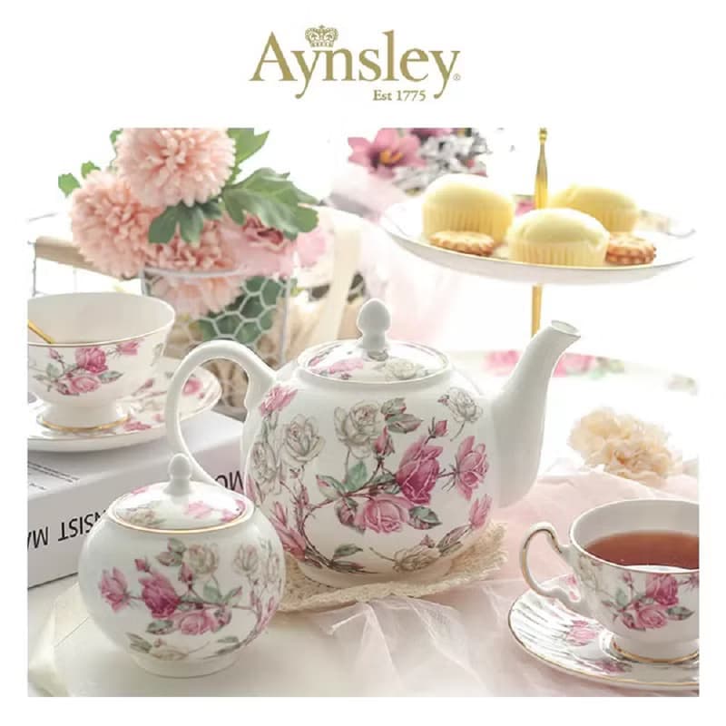 英國Aynsley 紅玫瑰系列 骨瓷茶壺1100ml