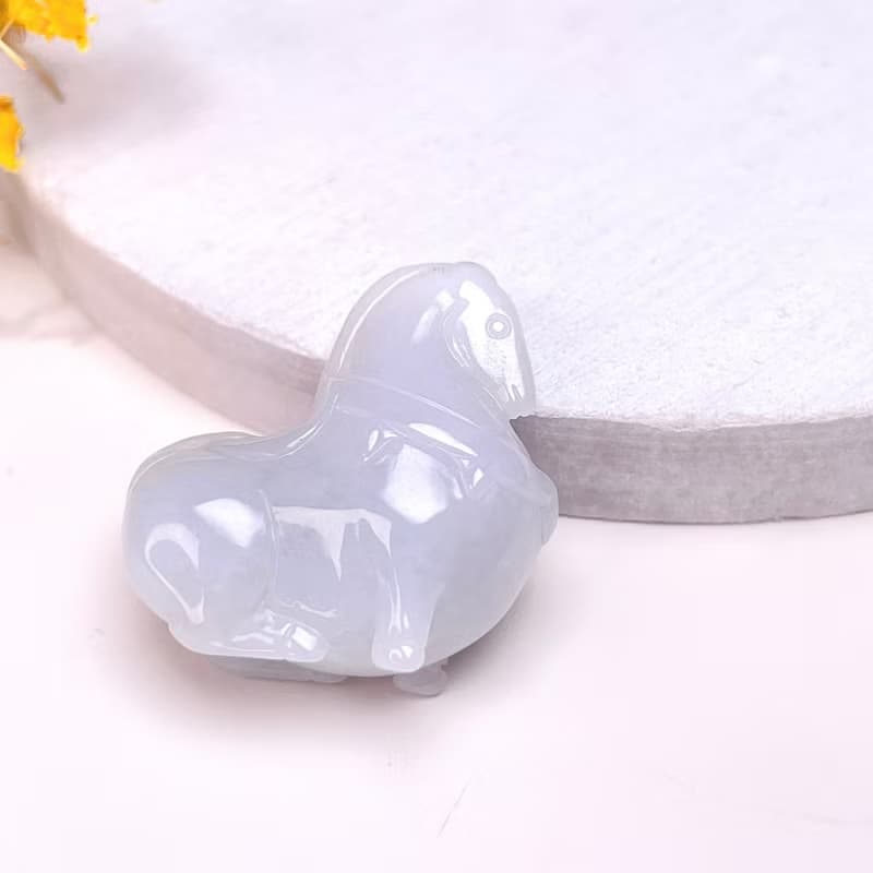 【馬到成功】白翡翡翠唐馬項鍊 | 天然緬甸玉翡翠A貨 | 送禮