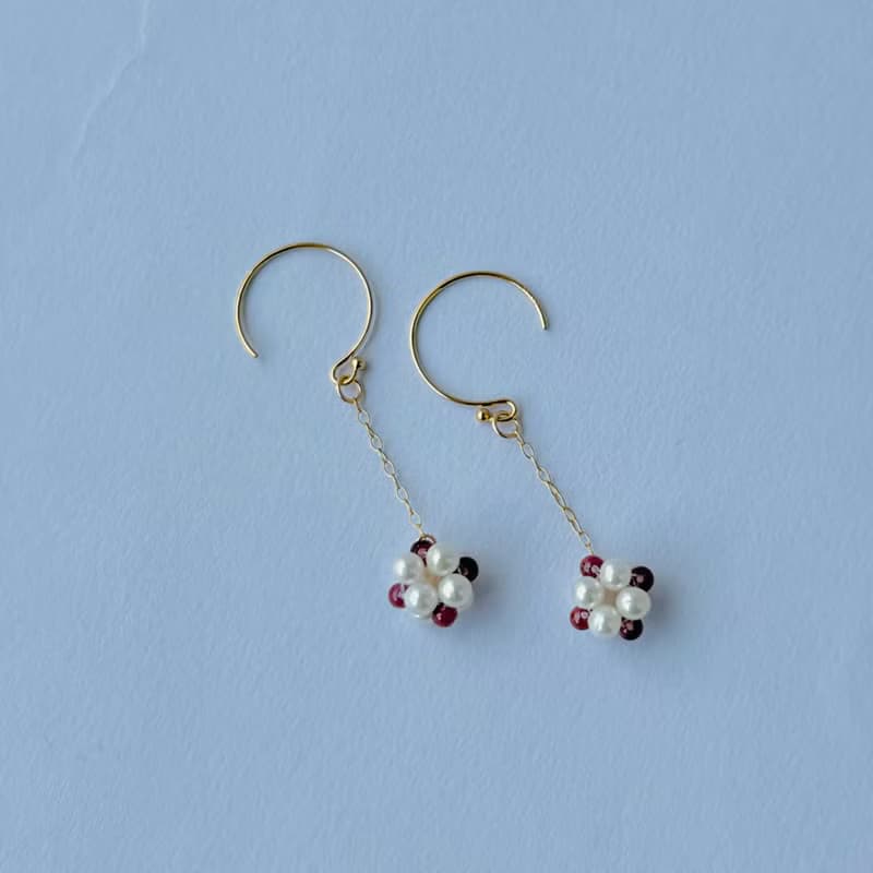 碧璽 淡水珍珠 小花 耳環  14K GF 手作