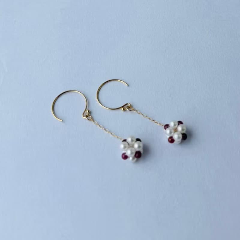 碧璽 淡水珍珠 小花 耳環  14K GF 手作