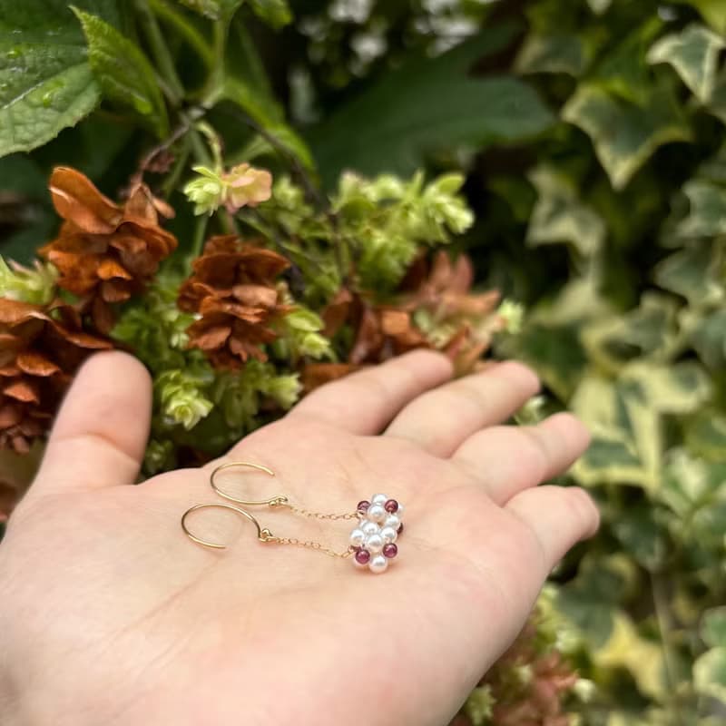 碧璽 淡水珍珠 小花 耳環  14K GF 手作