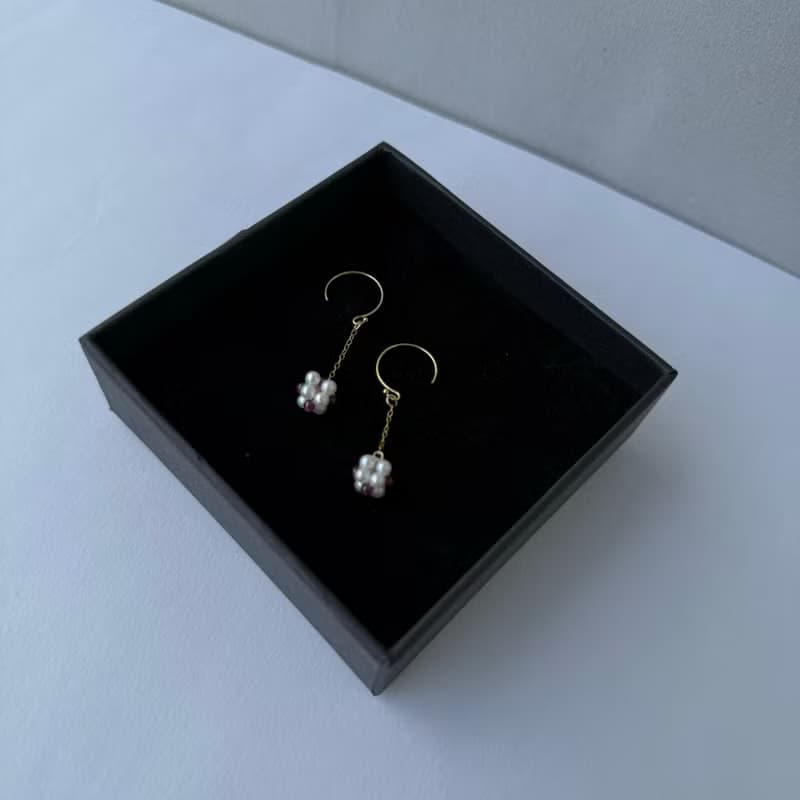 碧璽 淡水珍珠 小花 耳環  14K GF 手作