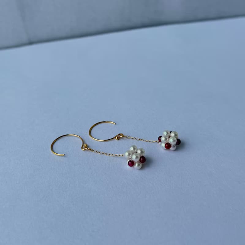 碧璽 淡水珍珠 小花 耳環  14K GF 手作