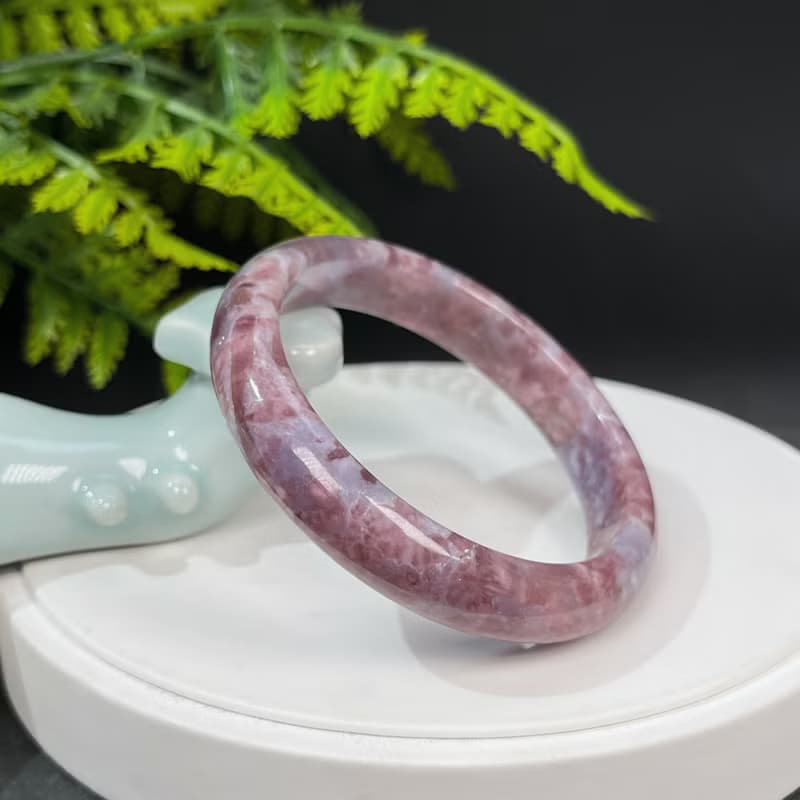 稀有粉色碧璽手鐲 60MM 玉化閃片飄紫電氣石手環 喜慶吉祥客觀