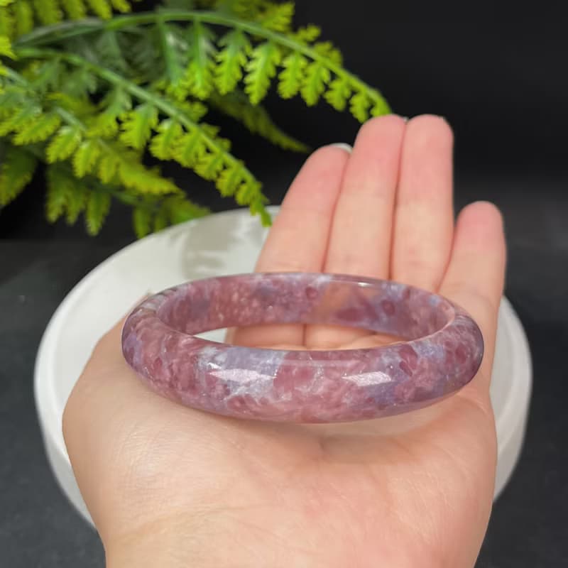 稀有粉色碧璽手鐲 60MM 玉化閃片飄紫電氣石手環 喜慶吉祥客觀