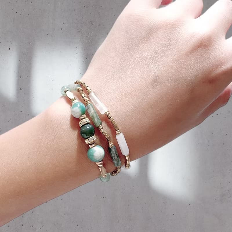 VIIART。倒映。限量櫻花瑪瑙綠草莓水晶瑪瑙黃銅復古手鍊