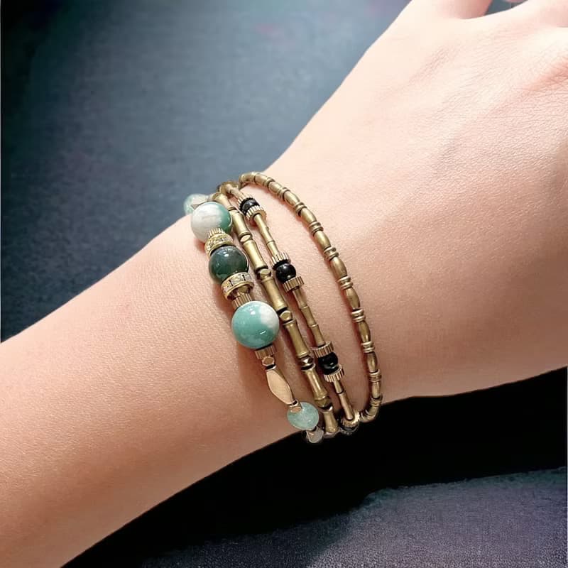 VIIART。倒映。限量櫻花瑪瑙綠草莓水晶瑪瑙黃銅復古手鍊