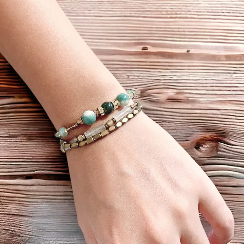 VIIART。倒映。限量櫻花瑪瑙綠草莓水晶瑪瑙黃銅復古手鍊