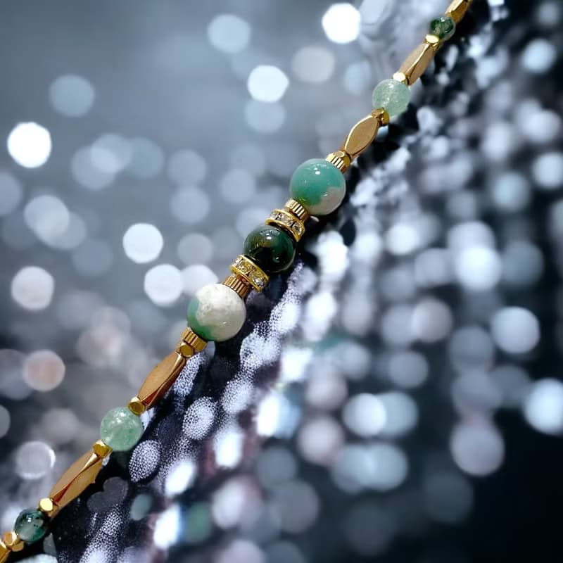 VIIART。倒映。限量櫻花瑪瑙綠草莓水晶瑪瑙黃銅復古手鍊