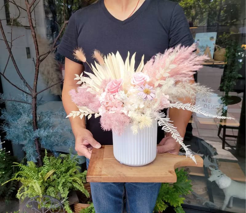 薄櫻飛雪 浪漫蘆葦 大型乾燥永生盆花