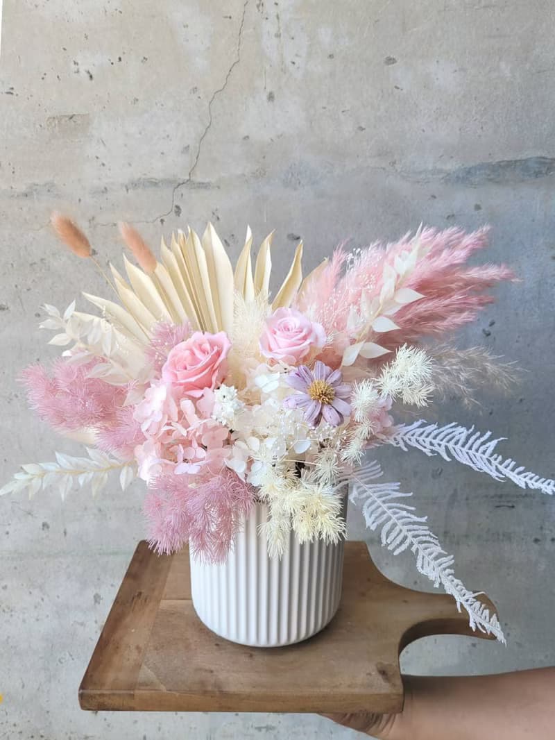 薄櫻飛雪 浪漫蘆葦 大型乾燥永生盆花