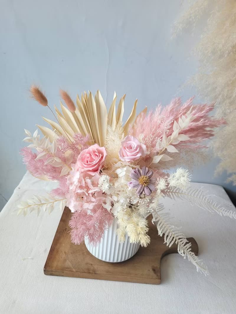 薄櫻飛雪 浪漫蘆葦 大型乾燥永生盆花