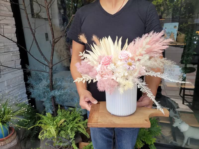 薄櫻飛雪 浪漫蘆葦 大型乾燥永生盆花