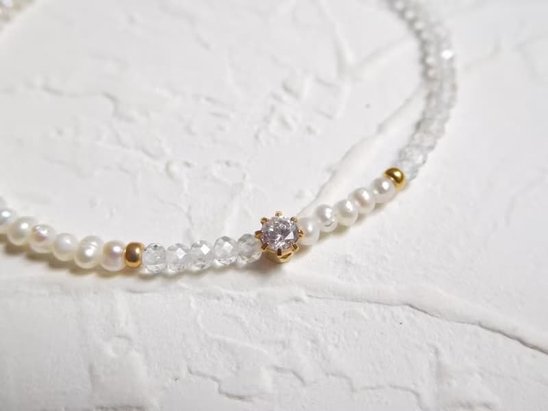 閃耀透白拓帕石珍珠手鍊