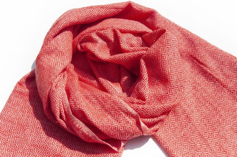 喀什米爾Cashmere 針織圍巾 純羊毛圍巾 手織圍巾 編織圍巾-紅色