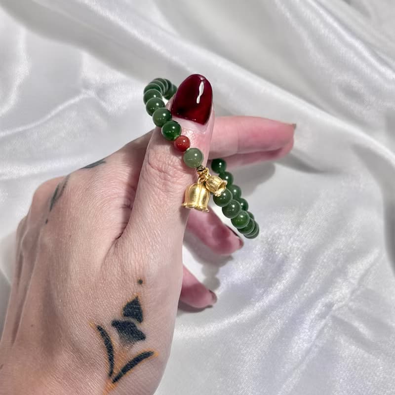 和田玉碧玉+南紅+純銀 聖誕款手作手鏈手串手珠珠串 天然礦石水晶