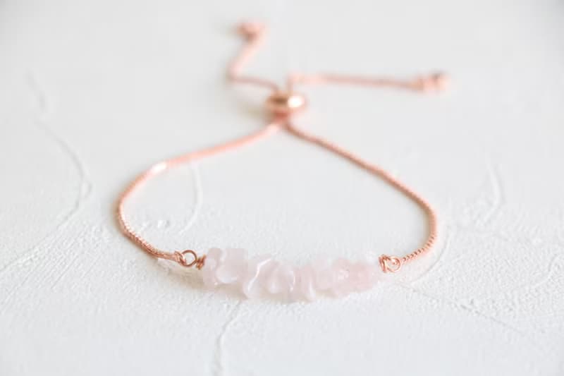 天然粉晶拉繩手鍊 玫瑰金粉晶手環 三色選 鍍金鍍銀鍍玫瑰金