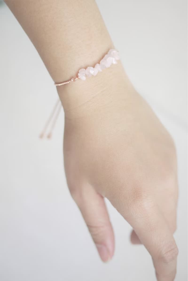 天然粉晶拉繩手鍊 玫瑰金粉晶手環 三色選 鍍金鍍銀鍍玫瑰金