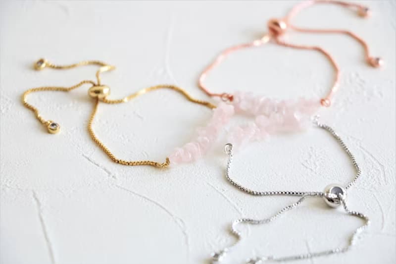 天然粉晶拉繩手鍊 玫瑰金粉晶手環 三色選 鍍金鍍銀鍍玫瑰金