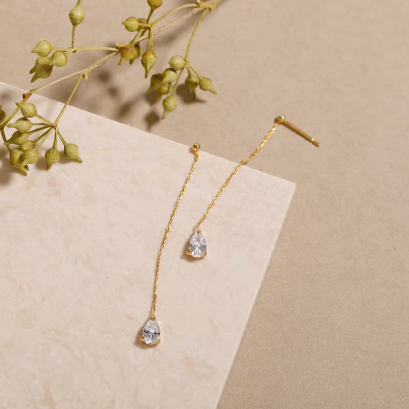 sway-drop pierced earring GD　ニッケルフリーピアス　キュービックジルコニアのしずくが揺れるおしゃれなシンプルデザイン ゴールド