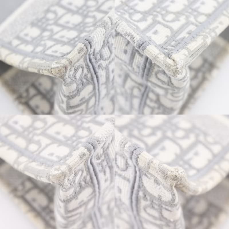 【日本直送】クリスチャンディオール Dior ブックトート ミディアム トートバッグ オブリーク エンブロイダリー コットン ライトグレー レディース【中古】