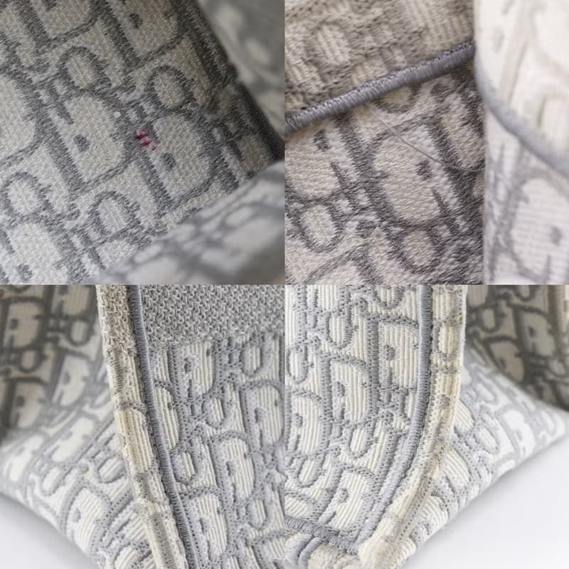 【日本直送】クリスチャンディオール Dior ブックトート ミディアム トートバッグ オブリーク エンブロイダリー コットン ライトグレー レディース【中古】