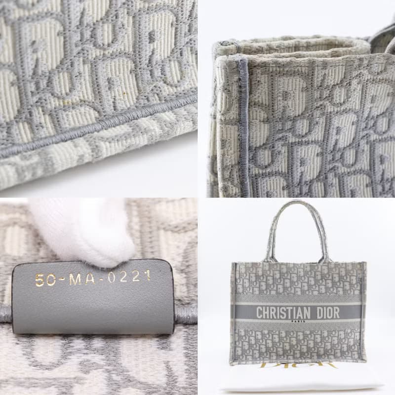 【日本直送】クリスチャンディオール Dior ブックトート ミディアム トートバッグ オブリーク エンブロイダリー コットン ライトグレー レディース【中古】