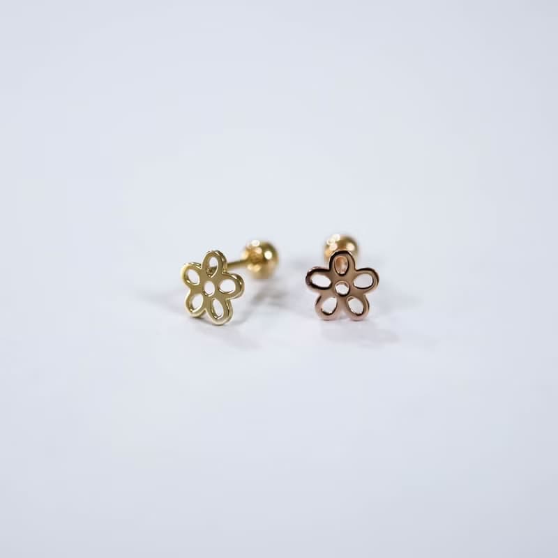 轉珠 14K 簍空小花耳環 鎖珠耳環