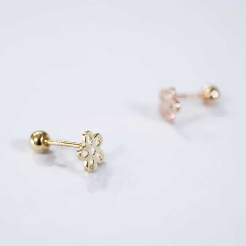 轉珠 14K 簍空小花耳環 鎖珠耳環