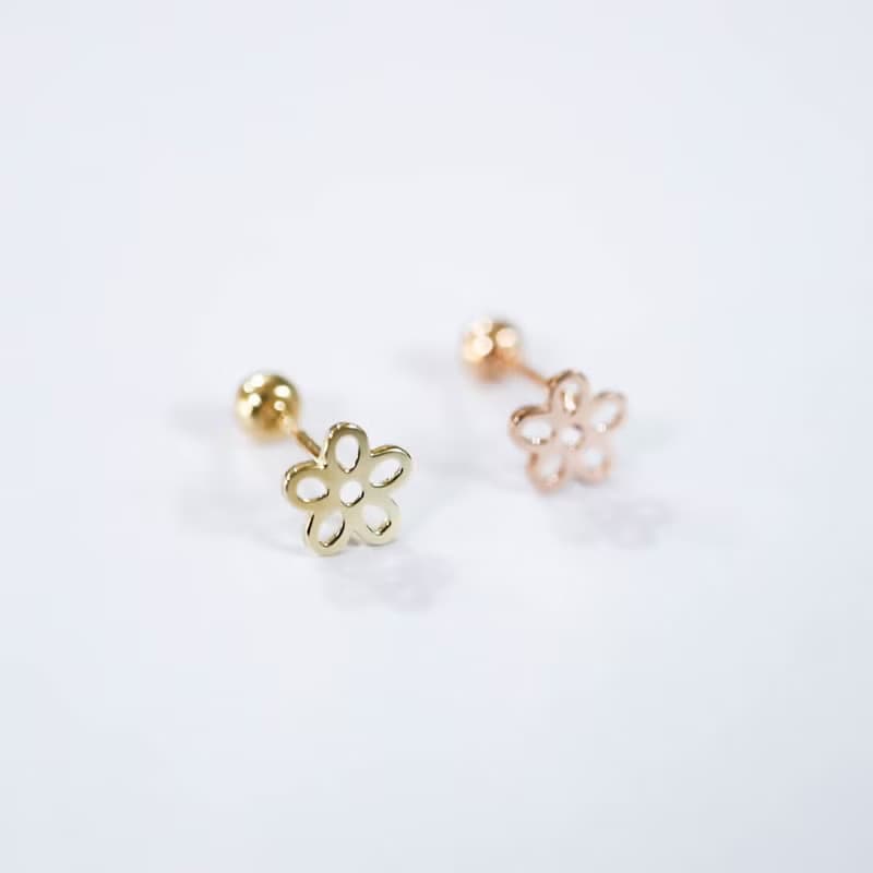 轉珠 14K 簍空小花耳環 鎖珠耳環