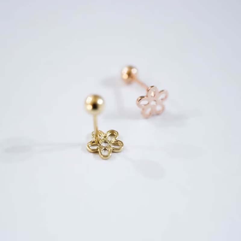 轉珠 14K 簍空小花耳環 鎖珠耳環