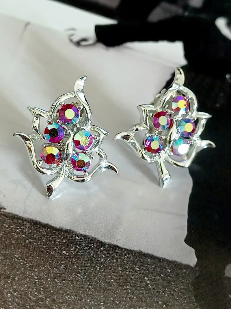 vintage jewelry SARAH COV金紅極光萊茵 夾式耳環