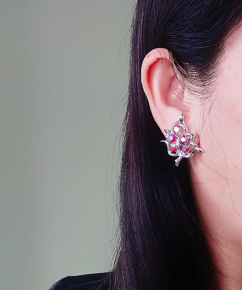 vintage jewelry SARAH COV金紅極光萊茵 夾式耳環