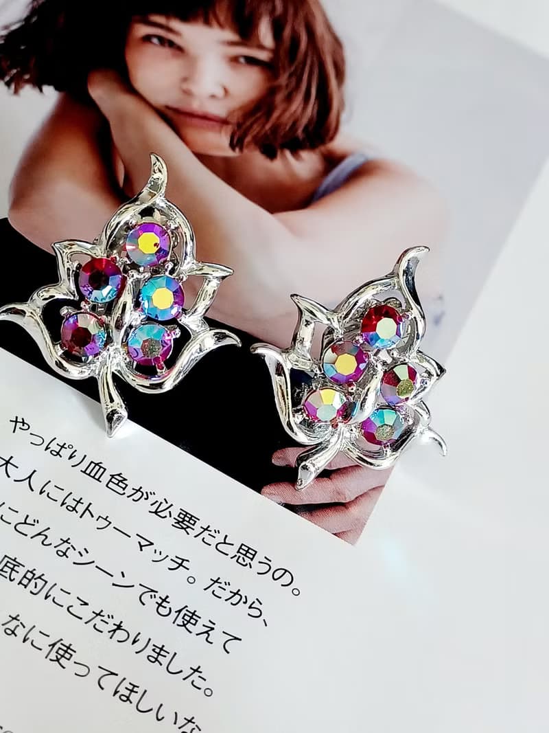vintage jewelry SARAH COV金紅極光萊茵 夾式耳環