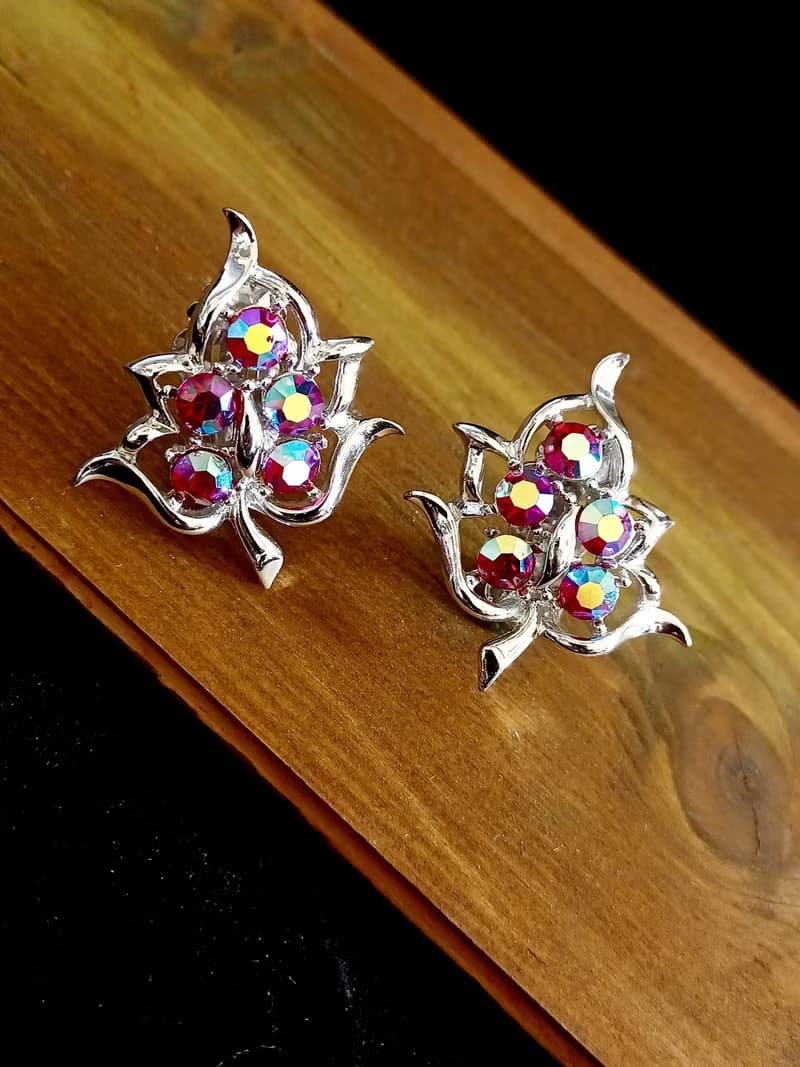 vintage jewelry SARAH COV金紅極光萊茵 夾式耳環