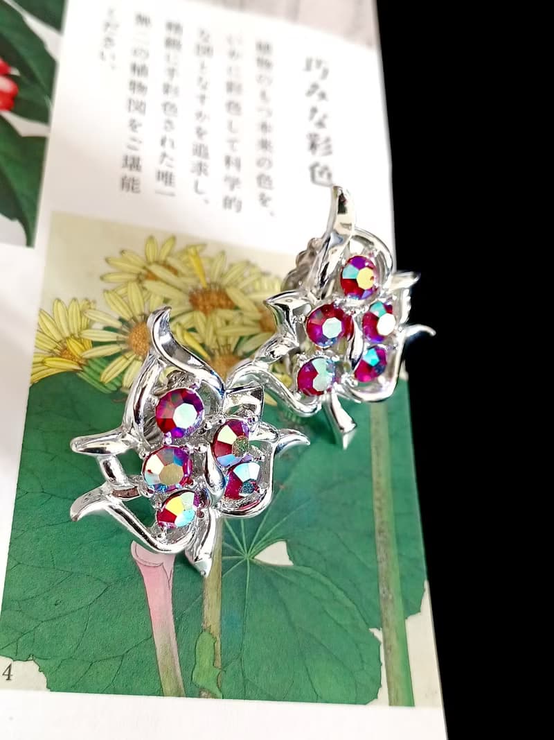vintage jewelry SARAH COV金紅極光萊茵 夾式耳環