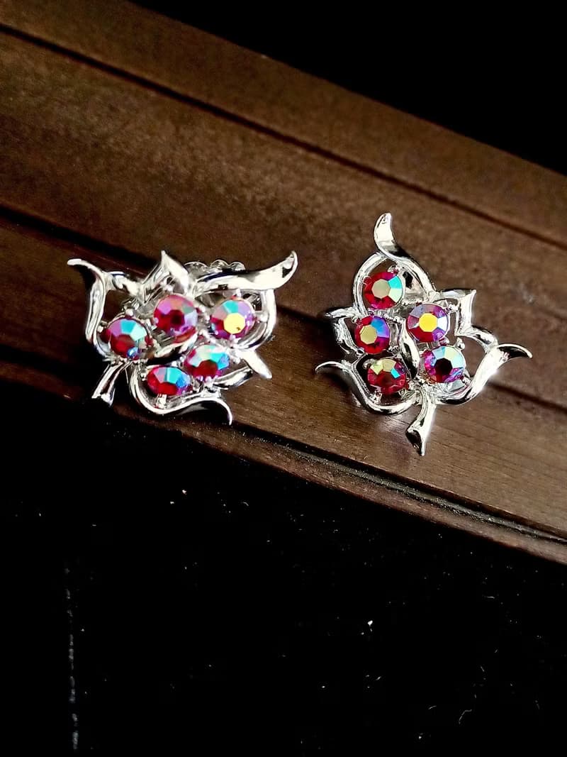 vintage jewelry SARAH COV金紅極光萊茵 夾式耳環
