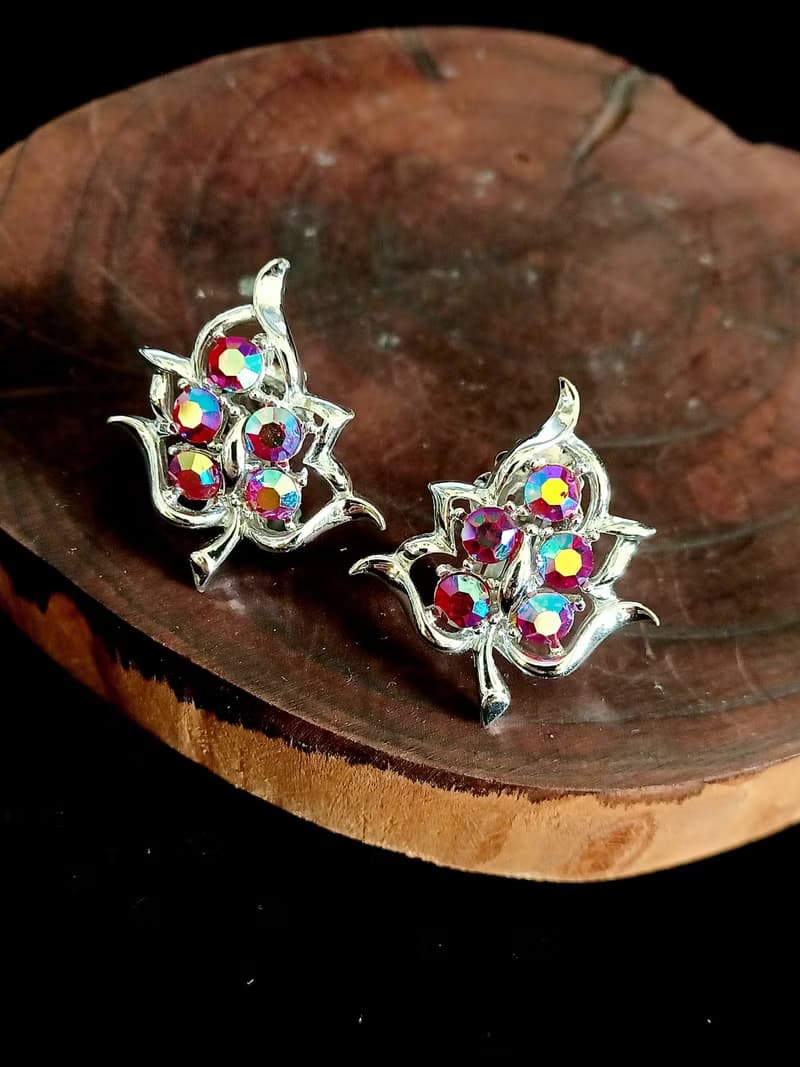 vintage jewelry SARAH COV金紅極光萊茵 夾式耳環