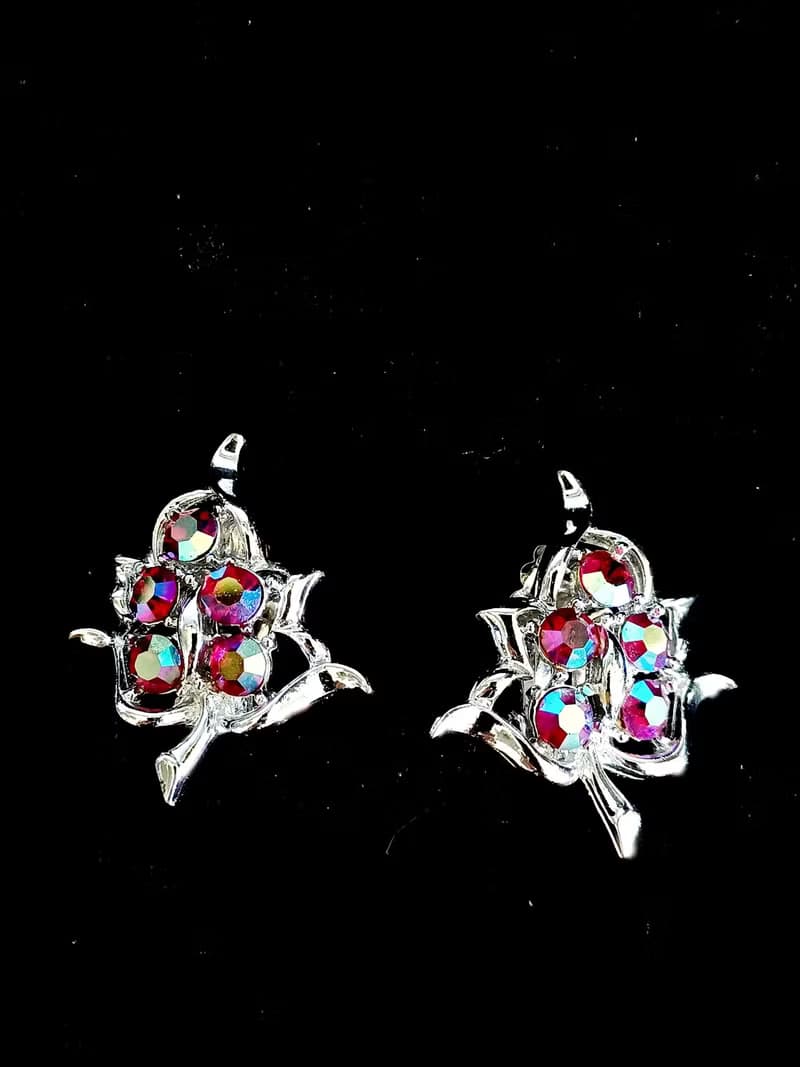 vintage jewelry SARAH COV金紅極光萊茵 夾式耳環