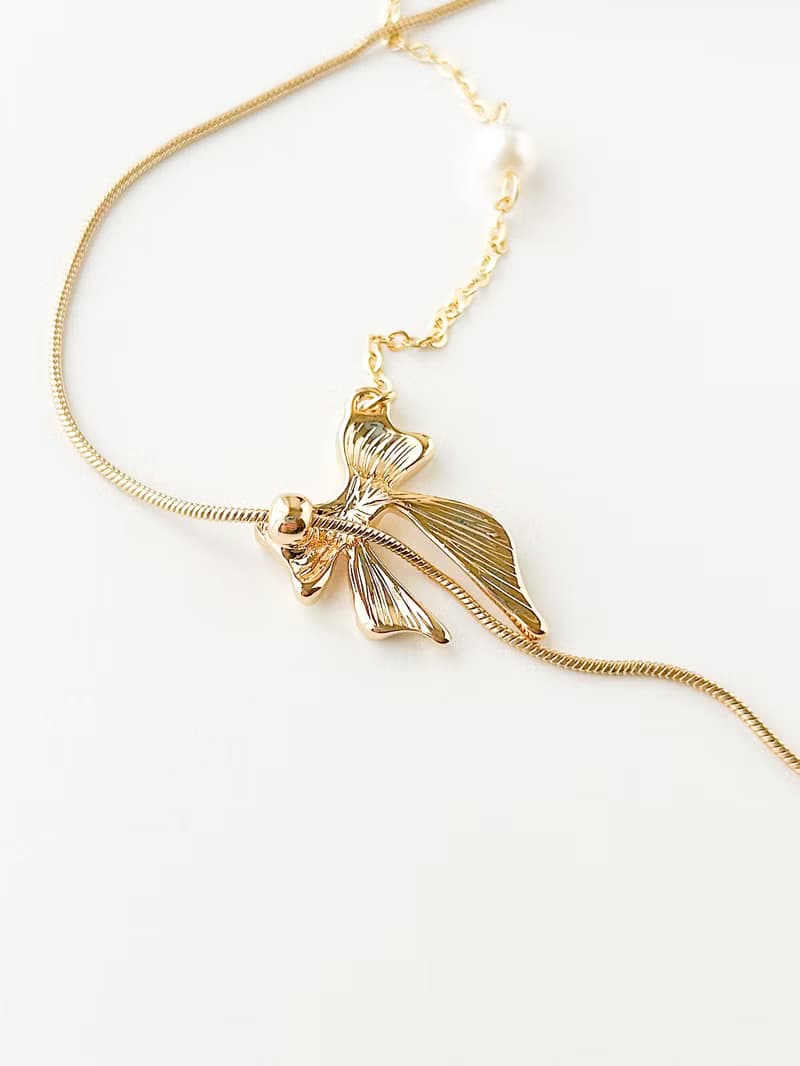 淡水パールのネックレス　着脱簡単　スライドボール　リボン　フェミニン　上品　洗練　お嬢スタイル　かわいい　ギフト　母の日　ロング　日本のハンドメイド