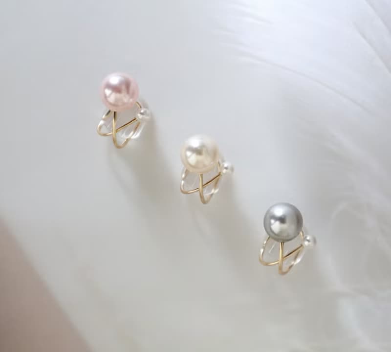 一款多戴 莫蘭迪色系水晶珍珠耳夾 14k金