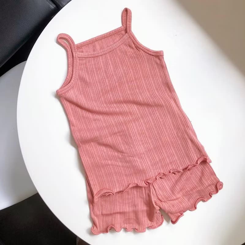 韓國細肩帶荷葉邊下擺彈力舒適居家服套裝 Petit Set