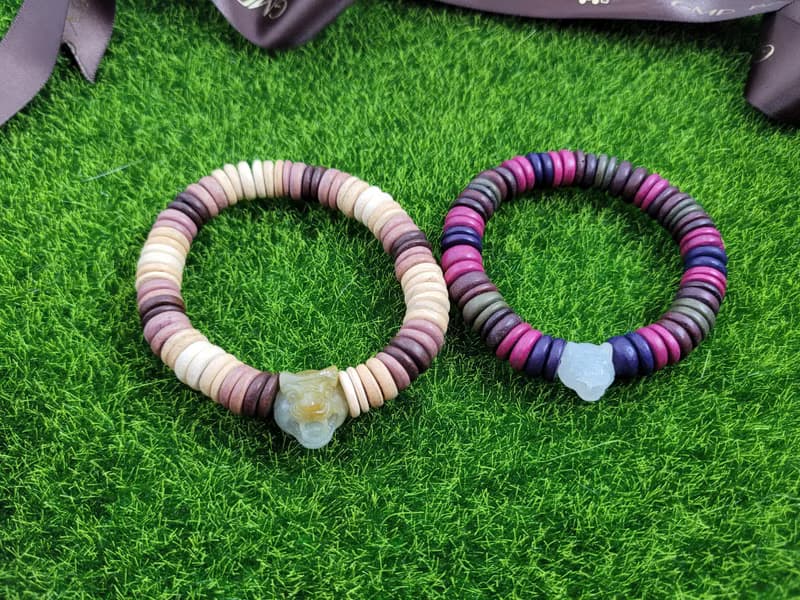 【親翠】天然翡翠 招財虎頭多彩木珠手環  結婚/情侶/畢業禮物