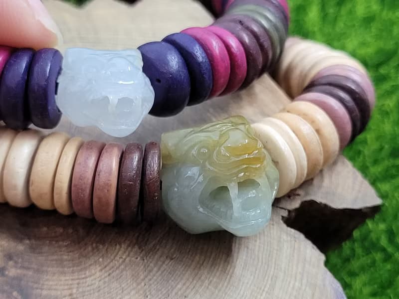 【親翠】天然翡翠 招財虎頭多彩木珠手環  結婚/情侶/畢業禮物