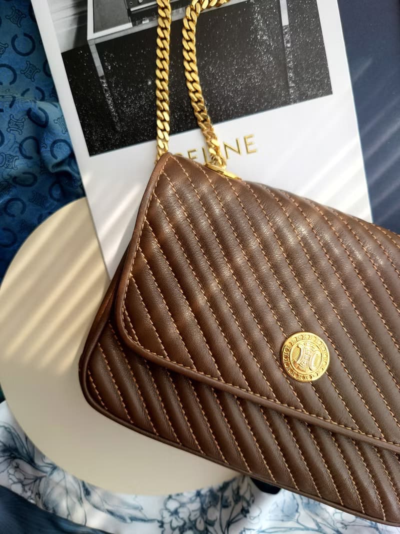 中古美品 CELINE 咖凱旋門晚宴包手拿包鏈條包斜揹包斜挎包單肩包